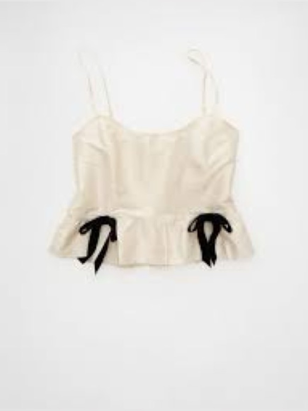 American Eagle Outfitters Ivory Satin Cami with Black Bow Accents